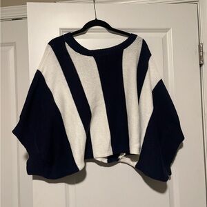 Trina Turk Navy & White Striped Cropped Knit Sweater Size Small